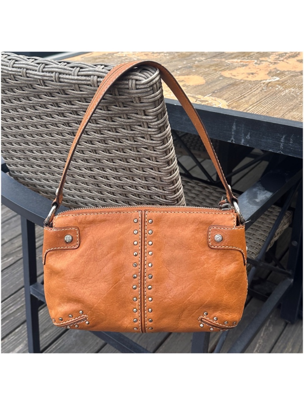 Michael Kors Astor Camel Leather Shoulder Bag Tote Hobo Handbag Studded Y2K